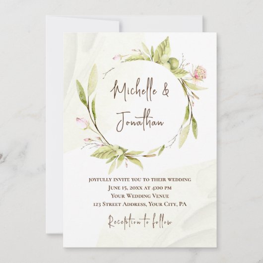 Pink Blush Flowers Greenery Christelijk Wedding Kaart (Voorkant)