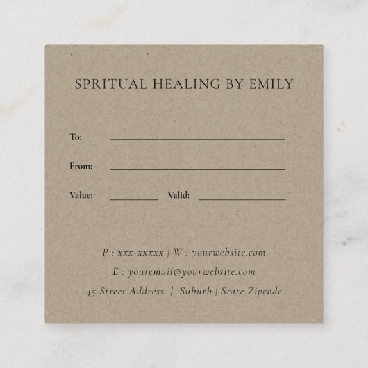 PINK BLUSH FOLIAGE INITIAAL WREATH GIFT CERTIFICAA VIERKANTE VISITEKAARTJE (Achterkant)