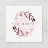 PINK BLUSH FOLIAGE INITIAAL WREATH GIFT CERTIFICAA VIERKANTE VISITEKAARTJE (Voorkant)