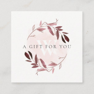 PINK BLUSH FOLIAGE INITIAAL WREATH GIFT CERTIFICAA VIERKANTE VISITEKAARTJE