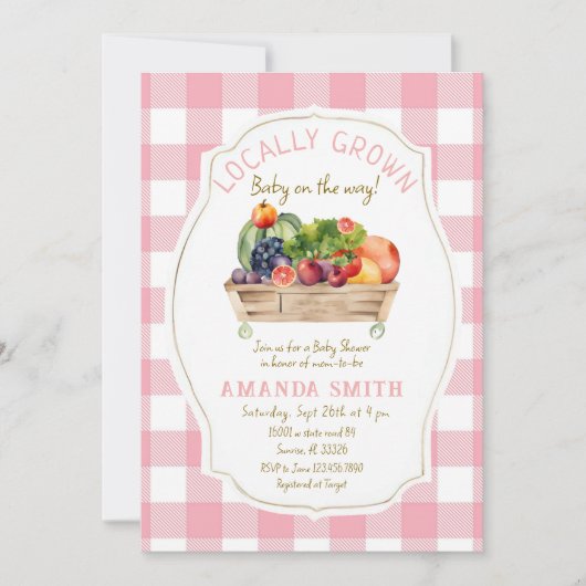 Pink Blush Fruits Veggies Gingham Baby shower Kaart (Voorkant)