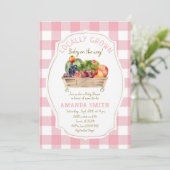 Pink Blush Fruits Veggies Gingham Baby shower Kaart (Staand voorkant)