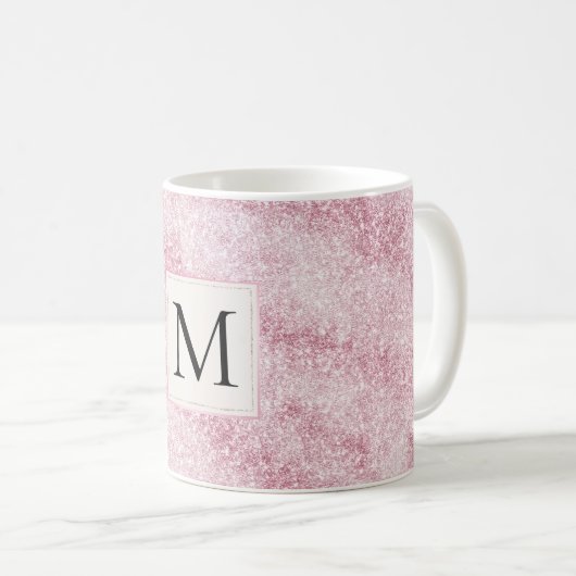 Pink Blush Glitter Monogram Koffiemok (Voorkant rechts)