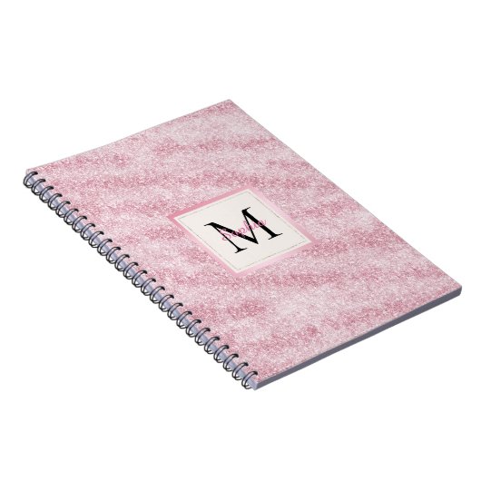 Pink Blush Glitter Monogram Notitieboek (Rechterzijde)
