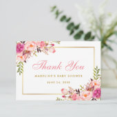 Pink Blush Gold Floral Baby shower Bedankt P Kaart (Staand voorkant)