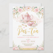 Pink Blush Gold Floral Girls Birthday Tea Party Kaart (Voorkant)