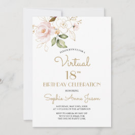 Pink Blush Gold Floral Virtual 18th Birthday Party Kaart