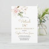 Pink Blush Gold Floral Virtual 18th Birthday Party Kaart (Staand voorkant)