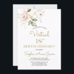 Pink Blush Gold Floral Virtual 18th Birthday Party Kaart<br><div class="desc">IEDERE LEEFTIJD! Uniek en elegant ontwerp met een delicaat goudvormig omlijnde bloemen en roze waterverf,  bloemen; op de rugroze goudbloem en initialen. Het gebruik personaliseert hulpmiddel om uw info toe te voegen. Bezoek alsjeblieft mijn Blush Gold Floral Collectie.</div>