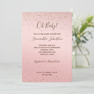 Pink Blush Gold Glitz Confetti Sparkle Baby shower Kaart