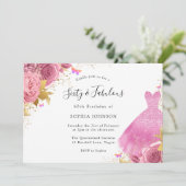 Pink Blush Gold Sparkle Dress Floral 60th Birthday Kaart (Staand voorkant)