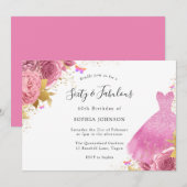 Pink Blush Gold Sparkle Dress Floral 60th Birthday Kaart (Voorkant / Achterkant)