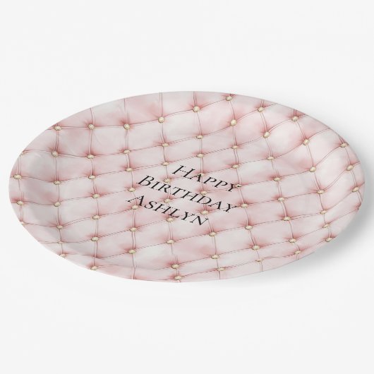 Pink Blush Gold Tufts Verjaardag Papieren Bordje (Gekanteld)