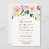 Pink Blush Gold Waterverf Bloemen Pensioen Partij Kaart (Voorkant)