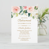 Pink Blush Gold Waterverf Bloemen Pensioen Partij Kaart (Staand voorkant)