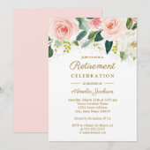 Pink Blush Gold Waterverf Bloemen Pensioen Partij Kaart (Voorkant / Achterkant)
