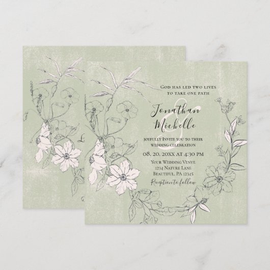 Pink Blush Green Floral Garden Christelijk Weddens Kaart (Voorkant / Achterkant)