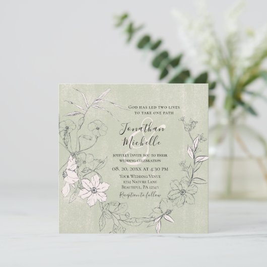 Pink Blush Green Floral Garden Christelijk Weddens Kaart (Staand voorkant)