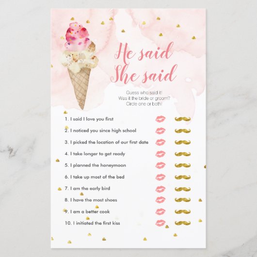 Pink Blush Ice Cream Hij zei dat ze Kaart zei (Voorkant)