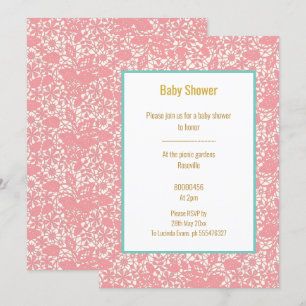 PINK BLUSH LACE BLUE BORDER BABY SHOWER KAART