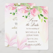 Pink Blush Magnolias Floral Inspirerend Wedding Save The Date (Voorkant / Achterkant)