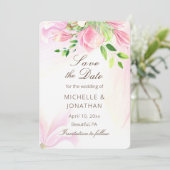 Pink Blush Magnolias Floral Inspirerend Wedding Save The Date (Staand voorkant)