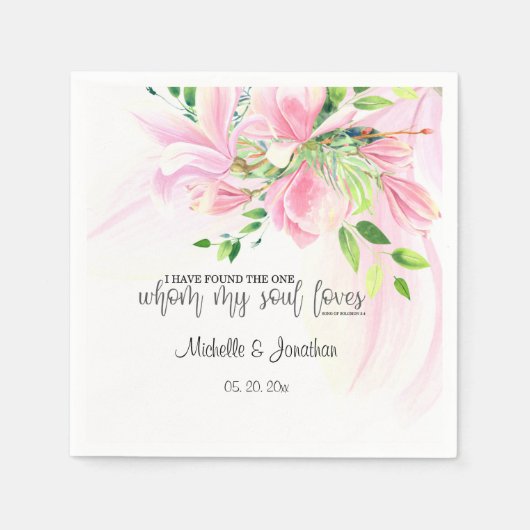 Pink Blush Magnolias Floral Inspirerend Wedding Servet (Voorkant)
