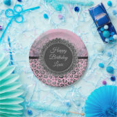 Pink Blush Marble Glittery Leopard Birthday Papieren Bordje (Feest)