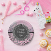 Pink Blush Marble Glittery Leopard Birthday Papieren Bordje (Feest)