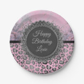 Pink Blush Marble Glittery Leopard Birthday Papieren Bordje (Voorkant)