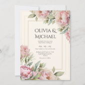 Pink Blush Peonies Floral Elegant Wedding Kaart (Voorkant)