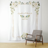 Pink Blush Peonies Gold Bloom Foto Booth Weddensch Wandkleed (In situ)