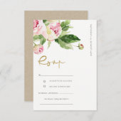 PINK BLUSH PEONY FLORAL WATERVERF WEDING RSVP INFORMATIEKAARTJE (Voorkant / Achterkant)
