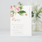 PINK BLUSH PEONY FLORAL WATERVERF WEDING RSVP INFORMATIEKAARTJE (Staand voorkant)
