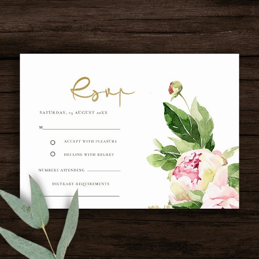 PINK BLUSH PEONY FLORAL WATERVERF WEDING RSVP INFORMATIEKAARTJE