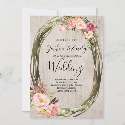 Pink Blush Peony Wedding Invitation Floral nodigt Kaart (Voorkant)