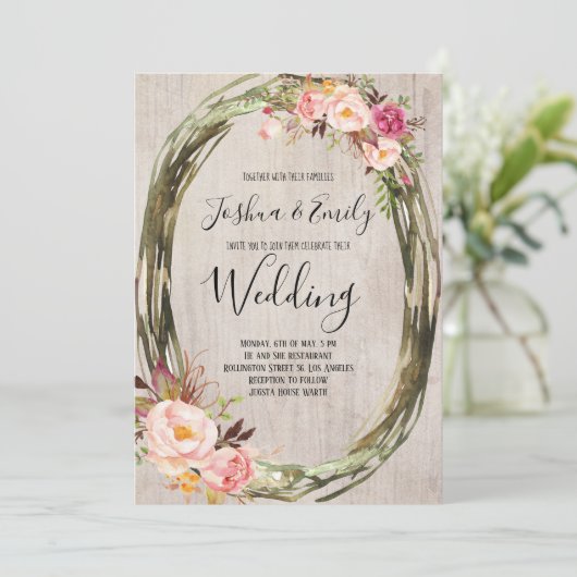 Pink Blush Peony Wedding Invitation Floral nodigt Kaart (Staand voorkant)