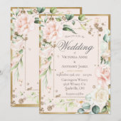 Pink Blush Romantic Floral Wedding Kaart (Voorkant / Achterkant)