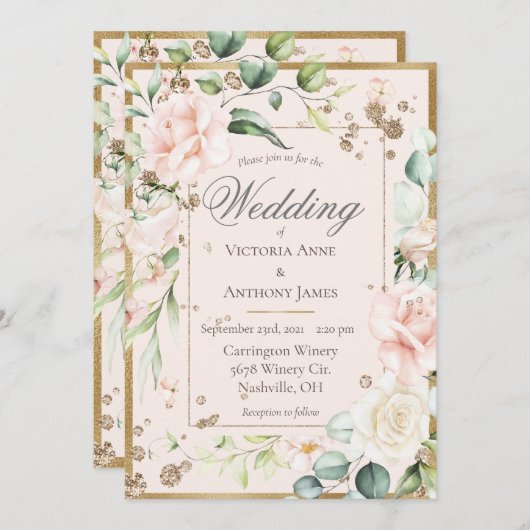 Pink Blush Romantic Floral Wedding Kaart (Voorkant / Achterkant)