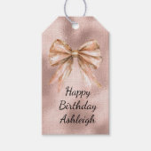 Pink Blush Roos Gold Bow Verjaardag Cadeaulabel (Voorkant)