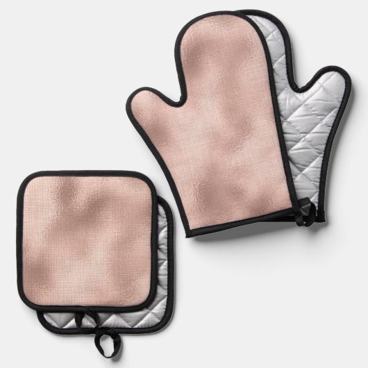 Pink Blush Roos Gold Glam Sparkle Ovenwant & Pannenlap Set (Voorkant / Achterkant)