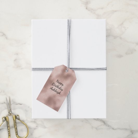 Pink Blush Roos Gold Glam Verjaardag Cadeaulabel (Met Touw)