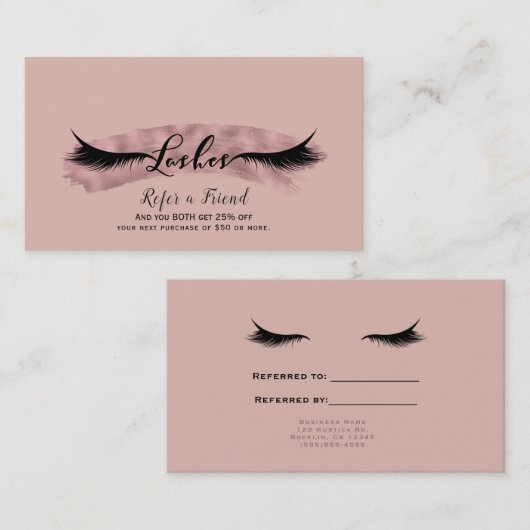 Pink Blush & Roos Gold Wimpers Verwijs een vriend Aanbevelingskaartje (Voorkant / Achterkant)