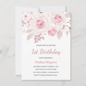 Pink Blush Rozen Elegant Girls 1ste verjaardag Kaart (Voorkant)