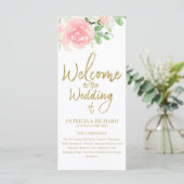 Pink Blush Rozen Floral Gold Wedding Programme (Staand voorkant)