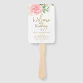 Pink Blush Rozen Floral Gold Wedding Programme Handwaaier (Voorkant)