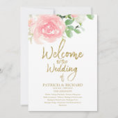 Pink Blush Rozen Floral Gold Wedding Programme Kaart (Voorkant)