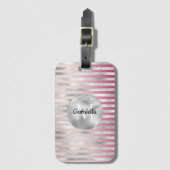 Pink Blush Silver Stripes Monogram Bagagelabel (Voorkant (verticaal))