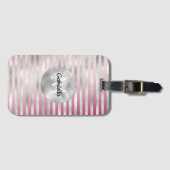 Pink Blush Silver Stripes Monogram Bagagelabel (Voorkant (horizontaal))