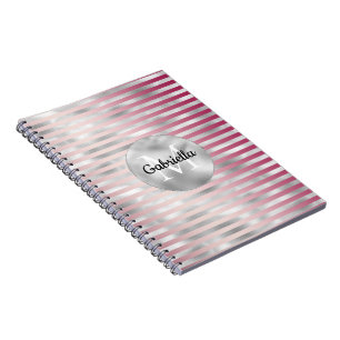 Pink Blush Silver Stripes Monogram Notitieboek